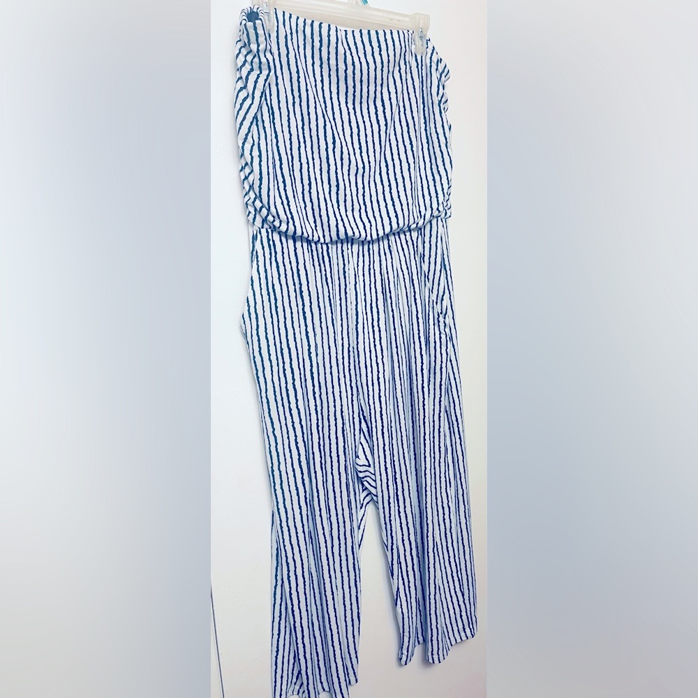 Beautiful Everyday Black & White Strapless Stripe Jumpsuit 3X